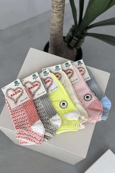 6 PAIR HEART DESIGN WOMEN ANKLE SOCKS MULTIPLE/SHNGJ - 2