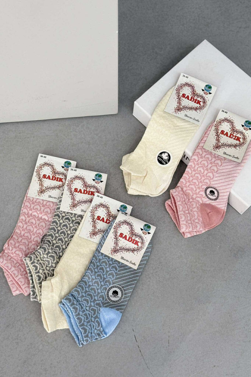 6 PAIR HEART DESIGN WOMEN ANKLE SOCKS MULTIPLE/SHNGJ - 1