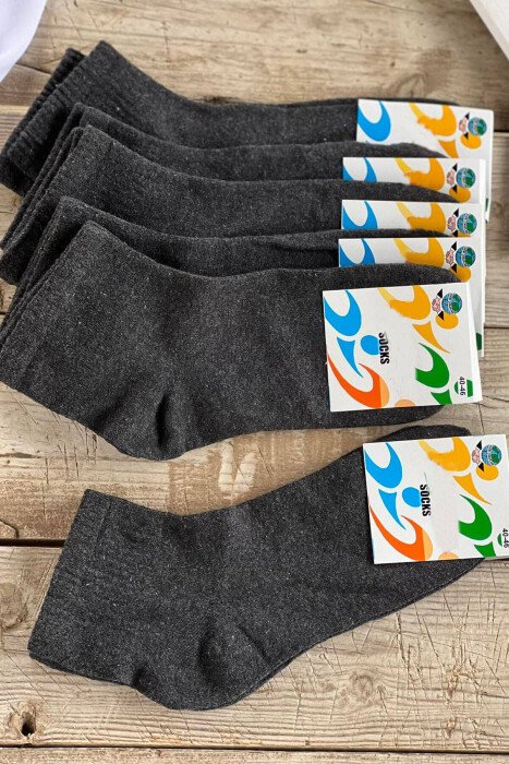 6 PAIR ONE COLOR MEN ANKLE SOCKS DARK GREY/GEE - KLAUDIO FASHION