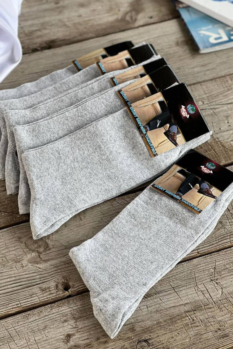6 PAIR MEN CREW SOCKS LIGHT GREY/GZ - 1