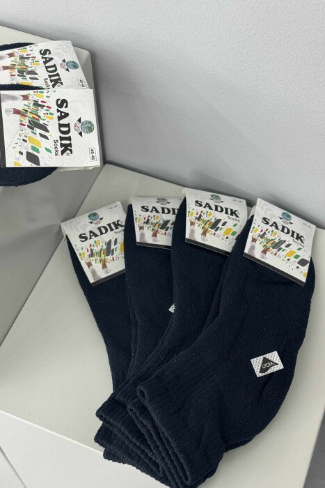 6 PAIR ONE COLOR COSY MEN ANKLE SOCKS DARK BLUE/BEE - KLAUDIO FASHION