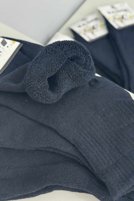 6 PAIR ONE COLOR COSY MEN ANKLE SOCKS DARK BLUE/BEE - 3