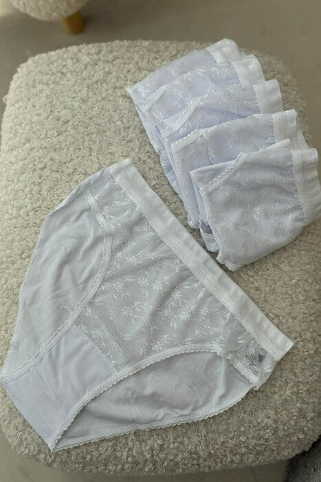 6 PAIR ONE COLOR TULLE WOMEN BRIEFS WHITE-E BARDHE - KLAUDIO FASHION