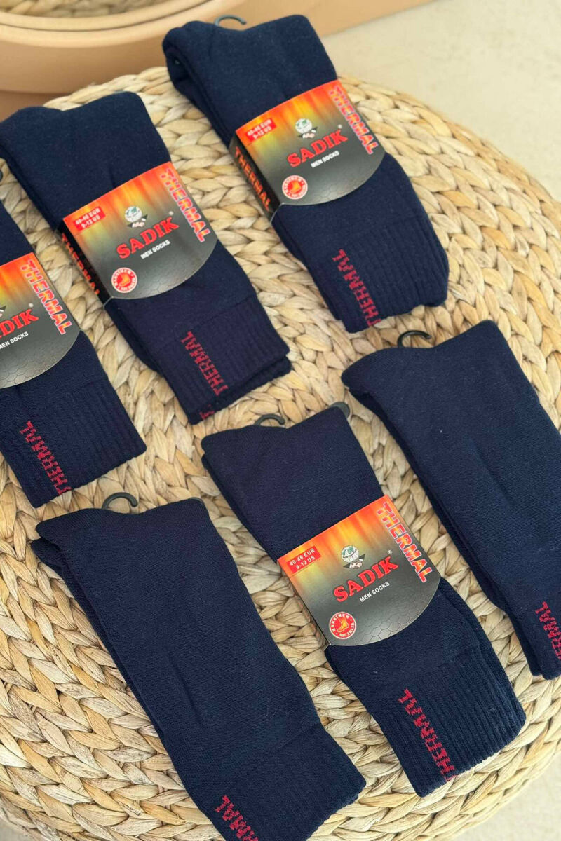 6 PAIR THERMAL MEN CREW SOCKS DARK BLUE/BEE - 2