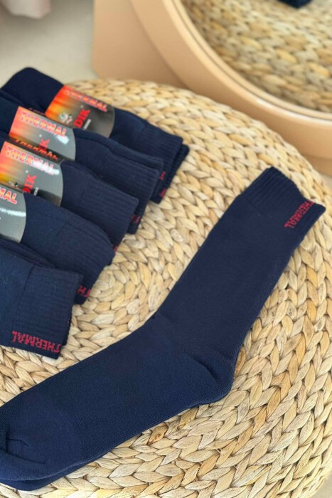 6 PAIR THERMAL MEN CREW SOCKS DARK BLUE/BEE - 3