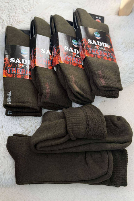 6 PAIR THERMAL MEN CREW SOCKS DARK GREEN/JEE - 1