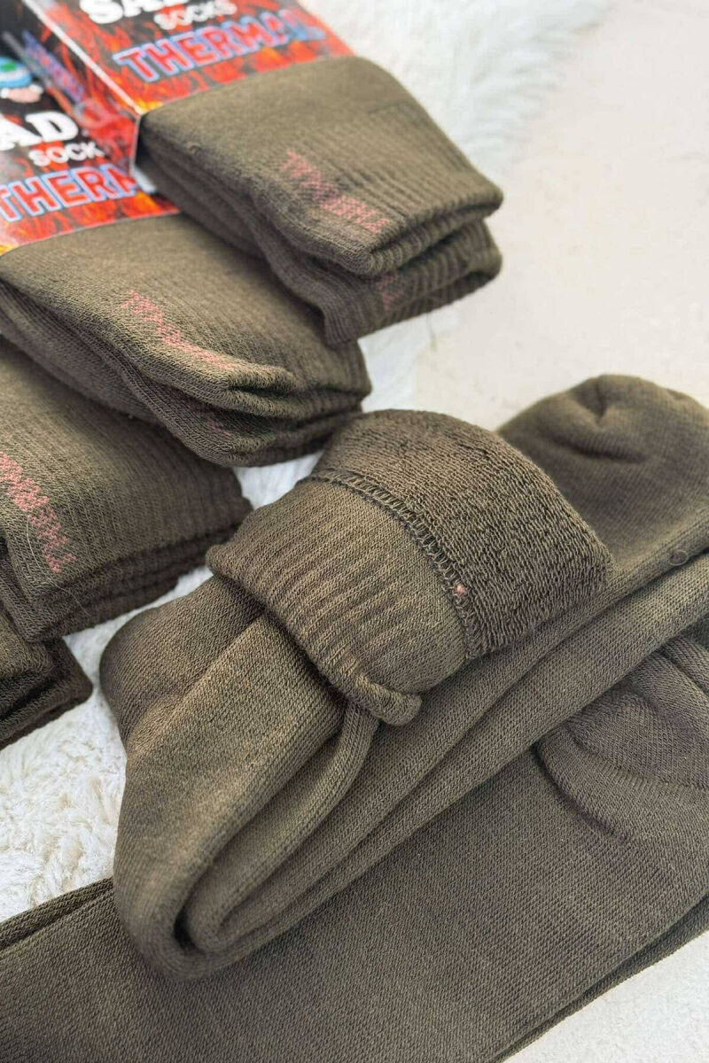 6 PAIR THERMAL MEN CREW SOCKS DARK GREEN/JEE - 2