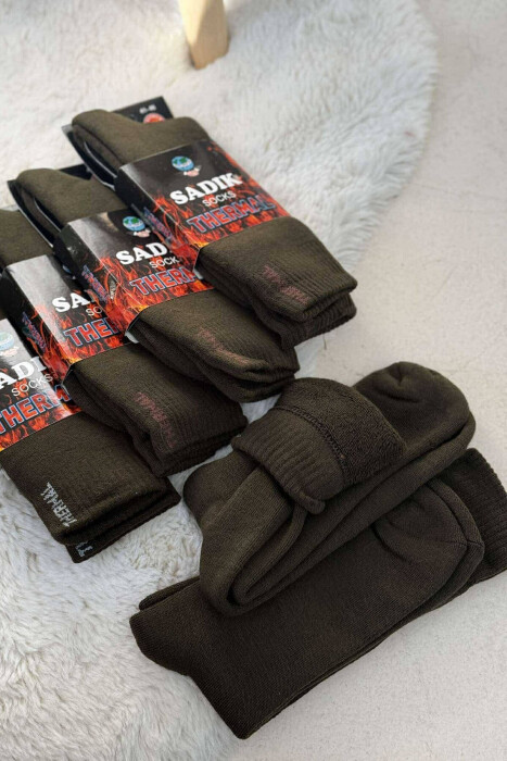 6 PAIR THERMAL MEN CREW SOCKS DARK GREEN/JEE - 3