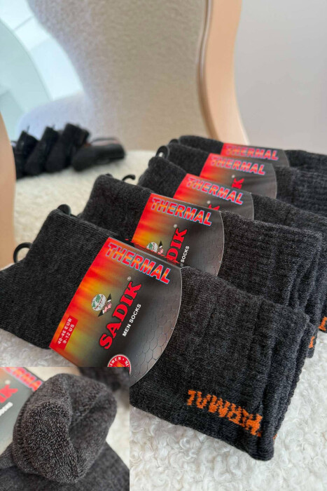 6 PAIR THERMAL MEN CREW SOCKS DARK GREY/GEE - 1