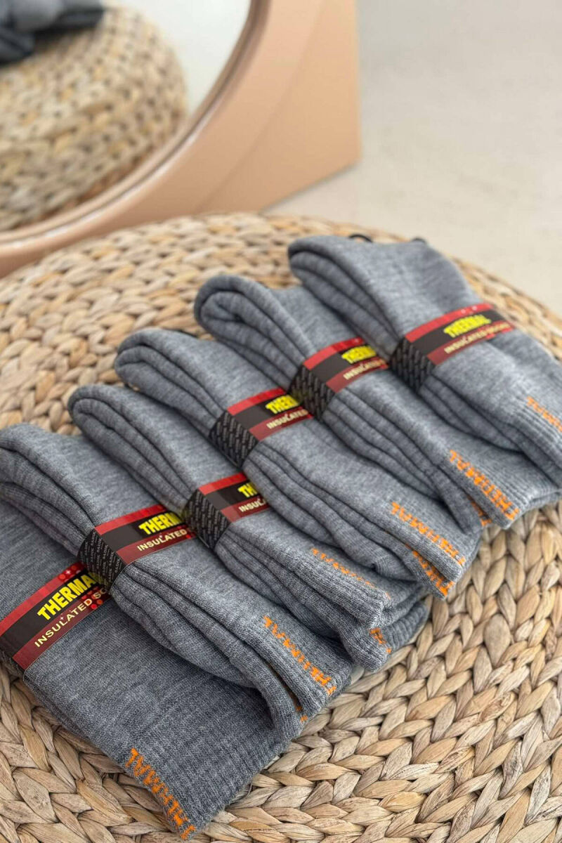 6 PAIR THERMAL MEN CREW SOCKS GREY/GRI - 5