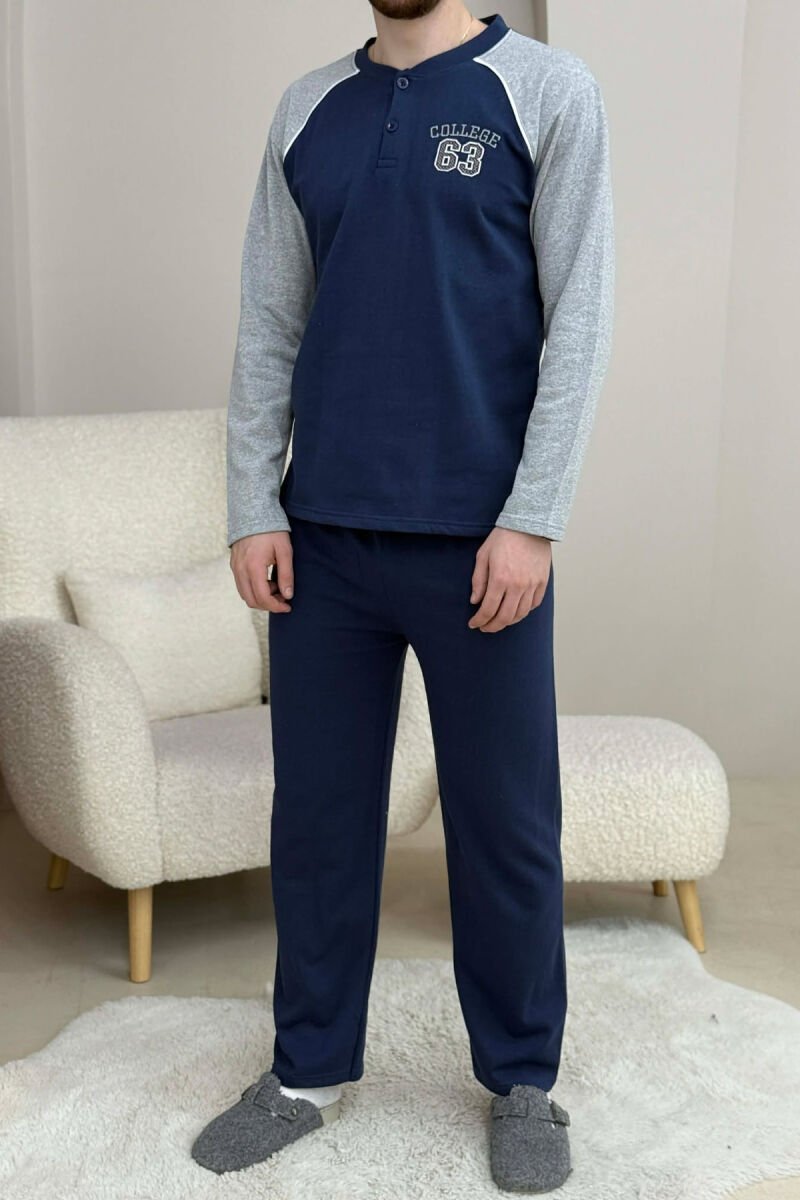 63 COLLEGE LOGO SWEATSHIRT+SWEATPANTS MEN PYJAMAS BLUE/BLU - 3