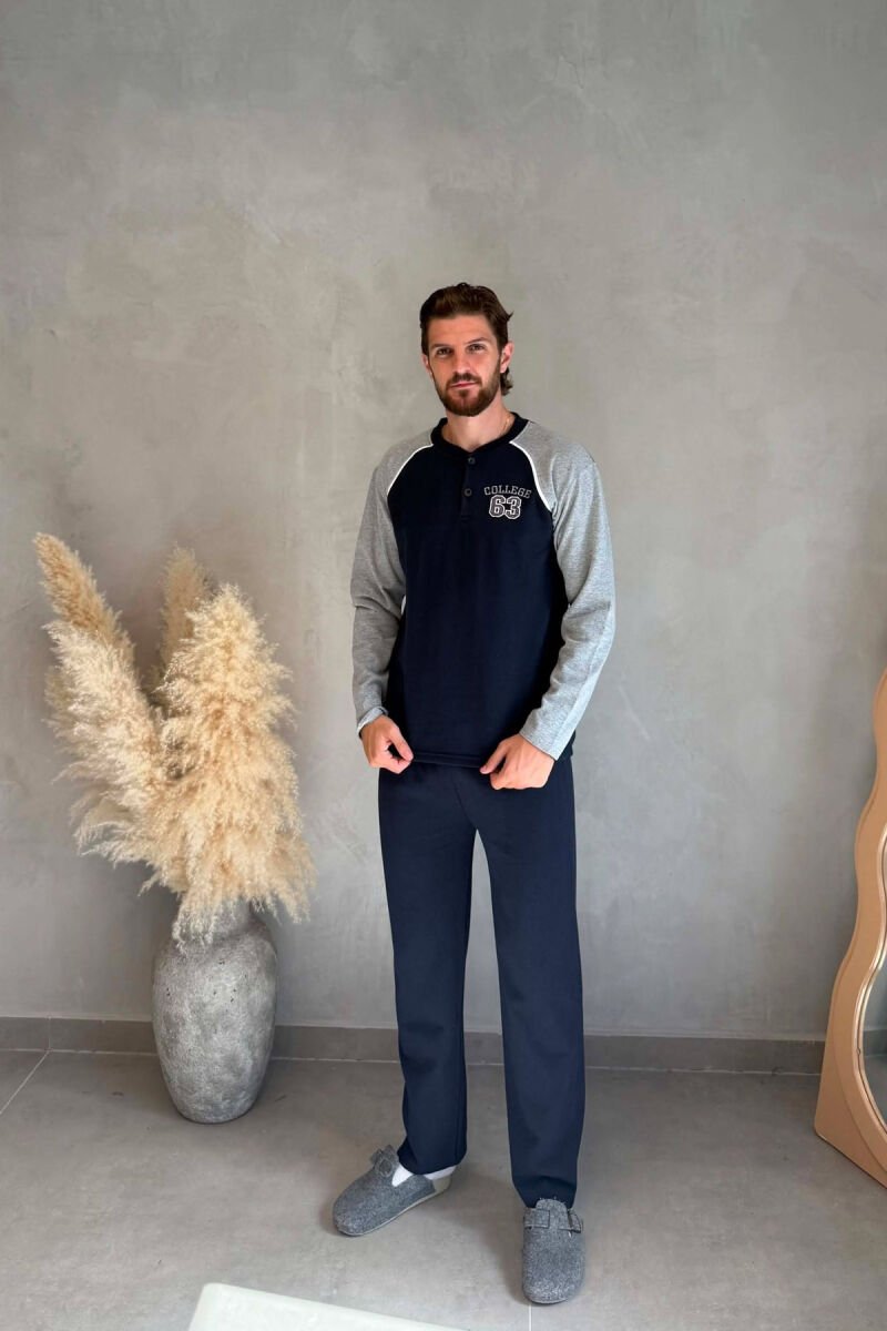 63 COLLEGE LOGO SWEATSHIRT+SWEATPANTS MEN PYJAMAS BLUE+GREY/ BLU+GRI - 1