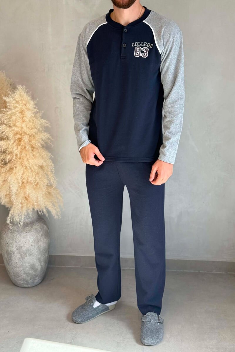 63 COLLEGE LOGO SWEATSHIRT+SWEATPANTS MEN PYJAMAS BLUE+GREY/ BLU+GRI - 2
