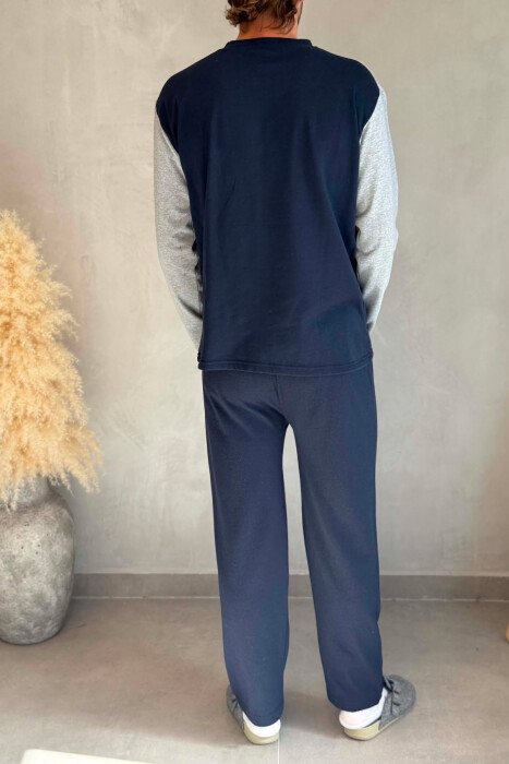 63 COLLEGE LOGO SWEATSHIRT+SWEATPANTS MEN PYJAMAS BLUE+GREY/ BLU+GRI - 4
