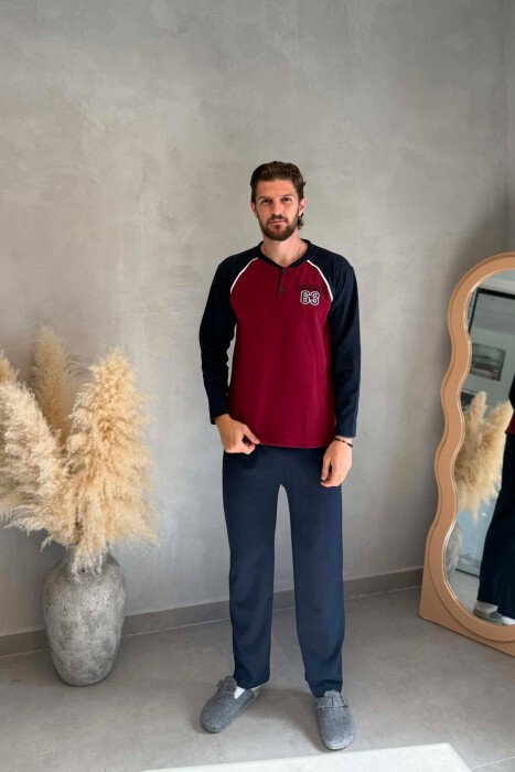 63 COLLEGE LOGO SWEATSHIRT+SWEATPANTS MEN PYJAMAS BURGUNDY/VISHNJE - KLAUDIO FASHION