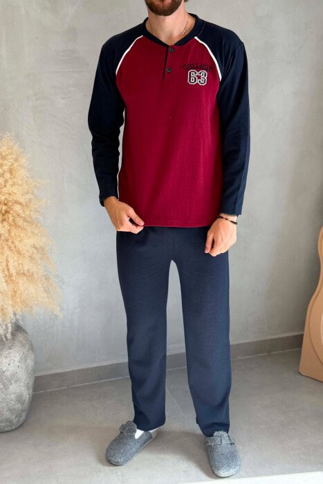63 COLLEGE LOGO SWEATSHIRT+SWEATPANTS MEN PYJAMAS BURGUNDY/VISHNJE - 2