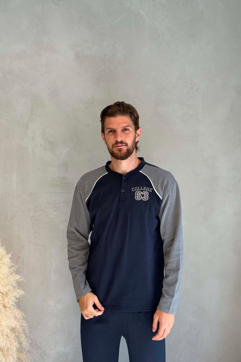 63 COLLEGE LOGO SWEATSHIRT+SWEATPANTS MEN PYJAMAS DARK BLUE/BEE - 4