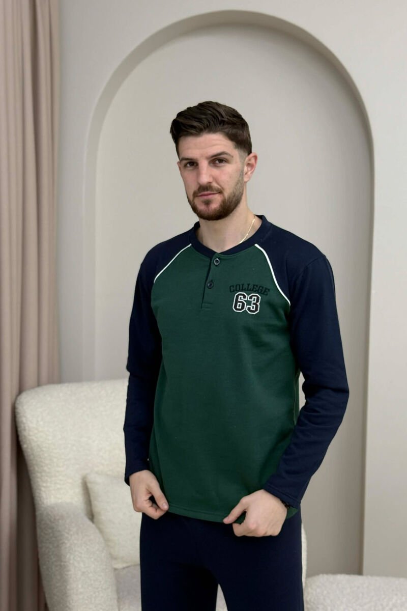 63 COLLEGE LOGO SWEATSHIRT+SWEATPANTS MEN PYJAMAS GREEN/JESHILE - 2