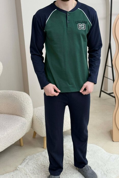 63 COLLEGE LOGO SWEATSHIRT+SWEATPANTS MEN PYJAMAS GREEN/JESHILE - 3