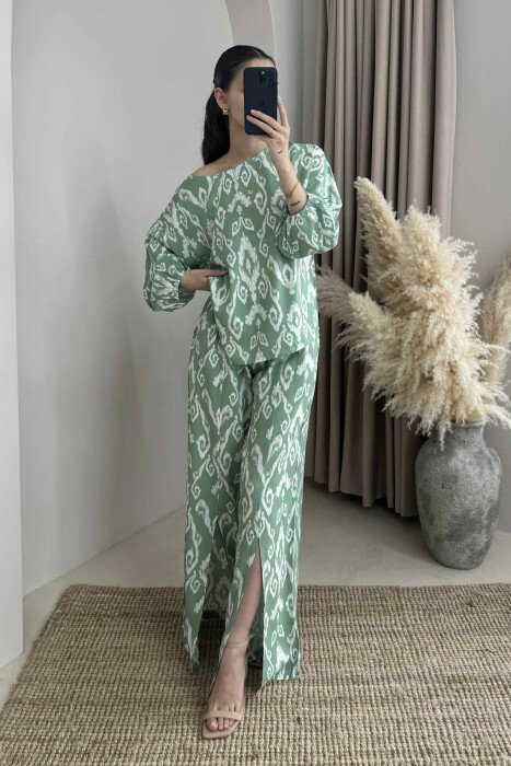 ABSRTACT PATTERN DESIGN WOMEN SET MINT/MENTE - KLAUDIO FASHION