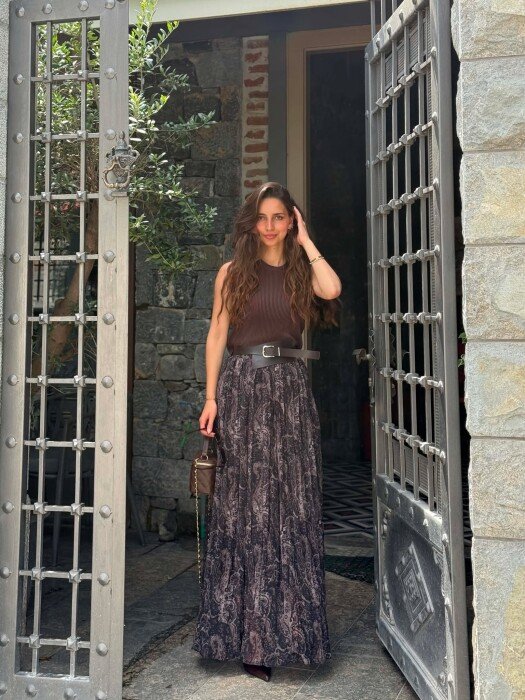 ABSTRACT DESIGN BELT DETAIL WOMAN SKIRT BLACK-BEIGE/ZEBE - 1