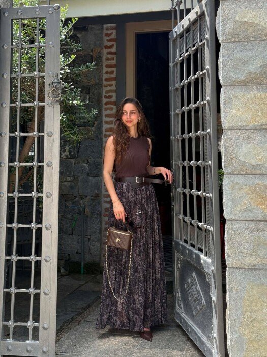ABSTRACT DESIGN BELT DETAIL WOMAN SKIRT BLACK-BEIGE/ZEBE - 4