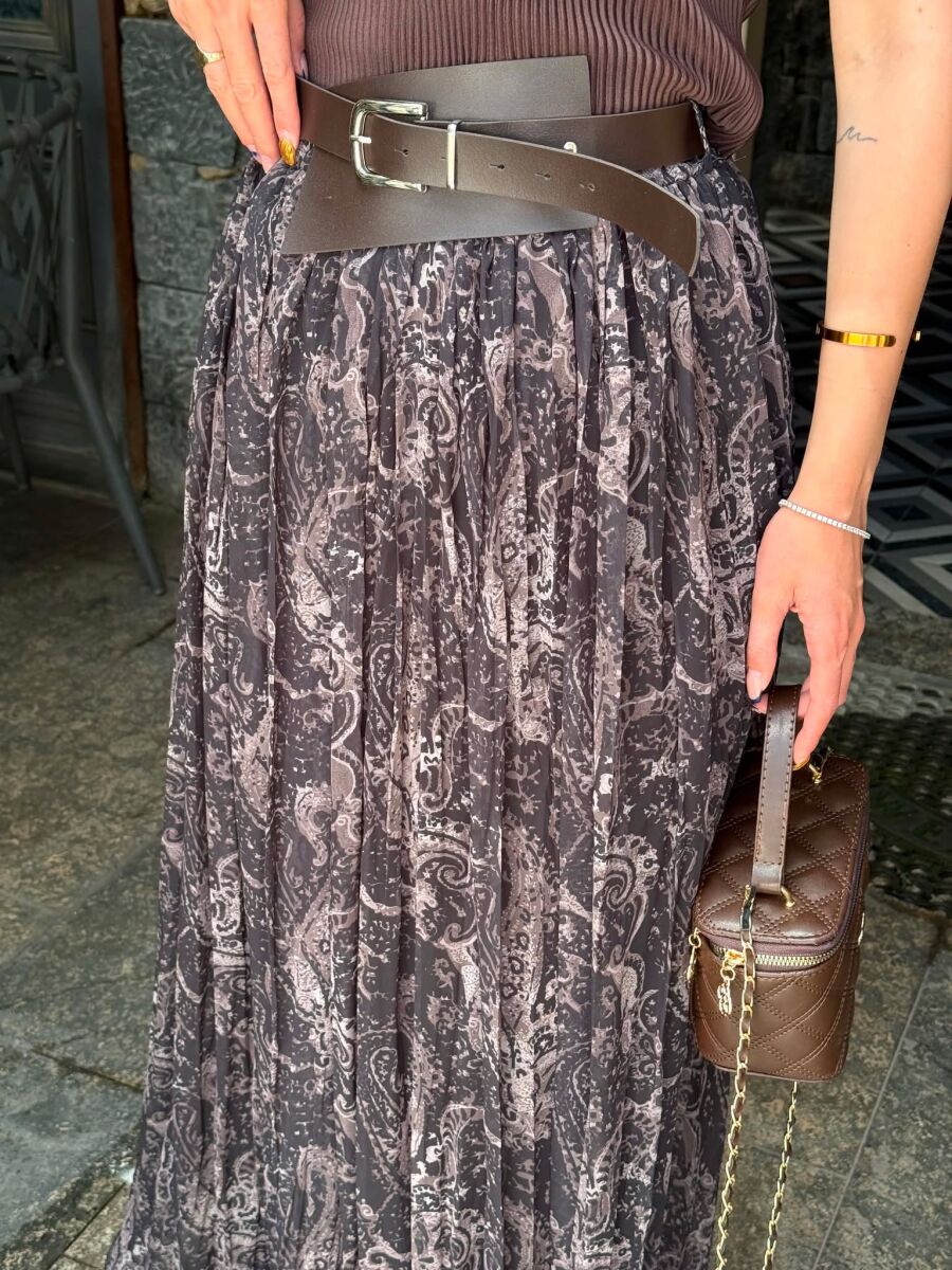 ABSTRACT DESIGN BELT DETAIL WOMAN SKIRT BLACK-BEIGE/ZEBE - 5