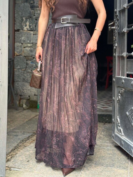 ABSTRACT DESIGN BELT DETAIL WOMAN SKIRT BLACK-BROWN/ZEKA - 2