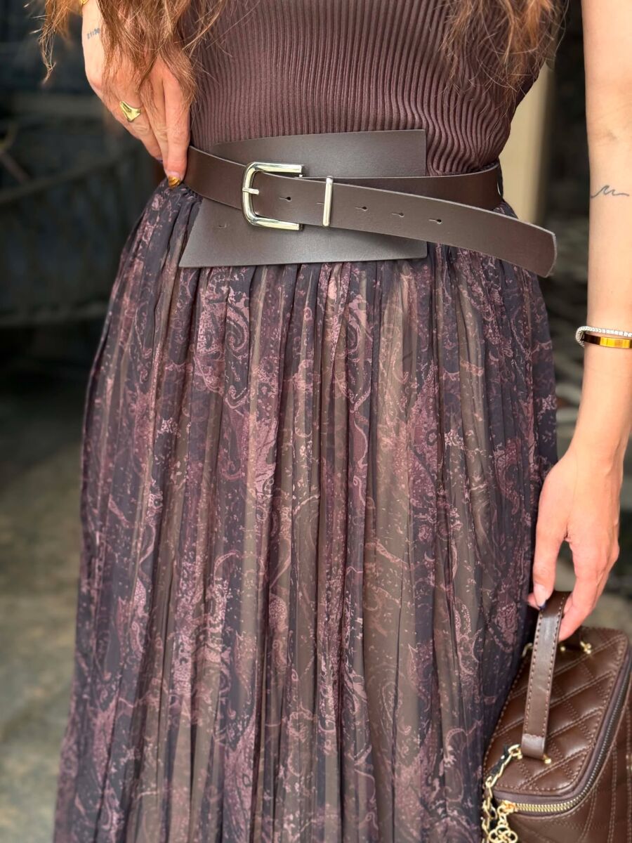 ABSTRACT DESIGN BELT DETAIL WOMAN SKIRT BLACK-BROWN/ZEKA - 3