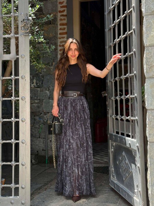 ABSTRACT DESIGN BELT DETAIL WOMAN SKIRT GREY/GRI - 1