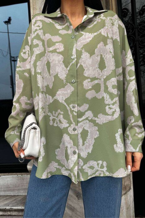 ABSTRACT DESIGN BUTTONS WOMEN SHIRT GREEN/JESHILE - 2