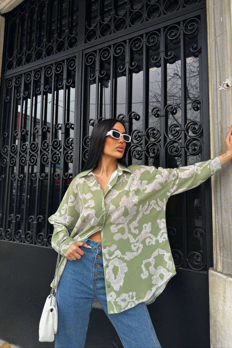 ABSTRACT DESIGN BUTTONS WOMEN SHIRT GREEN/JESHILE - 3