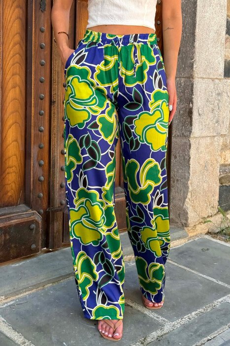 ABSTRACT DESIGN ELASTIC LACING WAIST WOMEN TROUSERS MULTIPLE/SHNGJ - 2