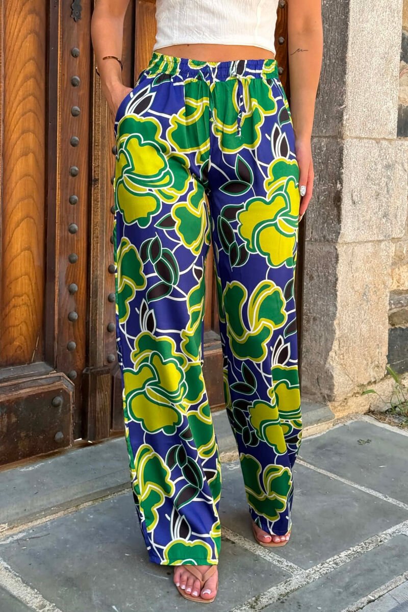 ABSTRACT DESIGN ELASTIC LACING WAIST WOMEN TROUSERS MULTIPLE/SHNGJ - 2