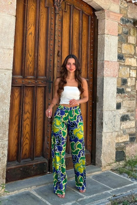 ABSTRACT DESIGN ELASTIC LACING WAIST WOMEN TROUSERS MULTIPLE/SHNGJ - 4