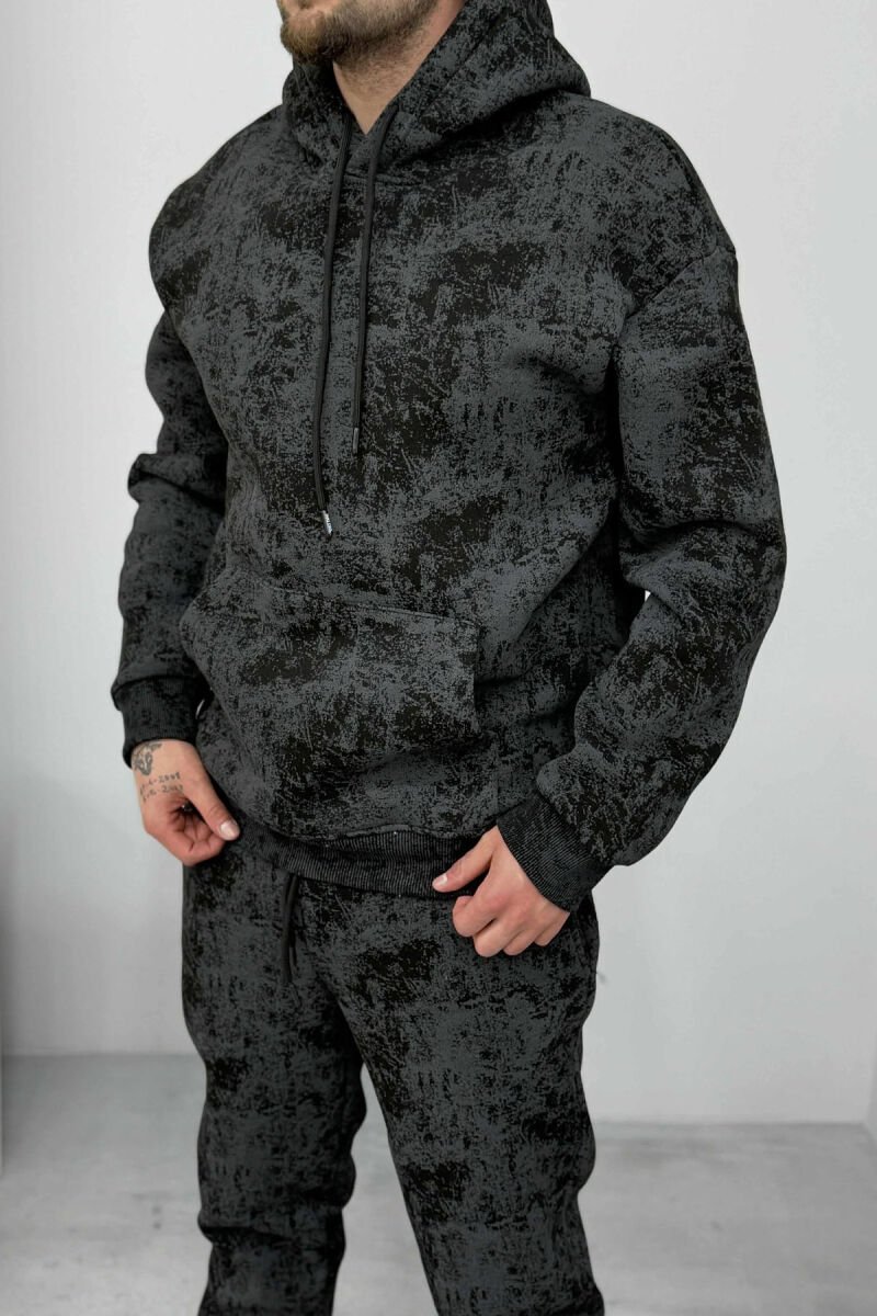 ABSTRACT DESIGN FLUFFY HOODIE+JOGGERS MEN SET DARK GREY/GEE - 4