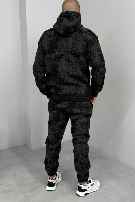 ABSTRACT DESIGN FLUFFY HOODIE+JOGGERS MEN SET DARK GREY/GEE - 3