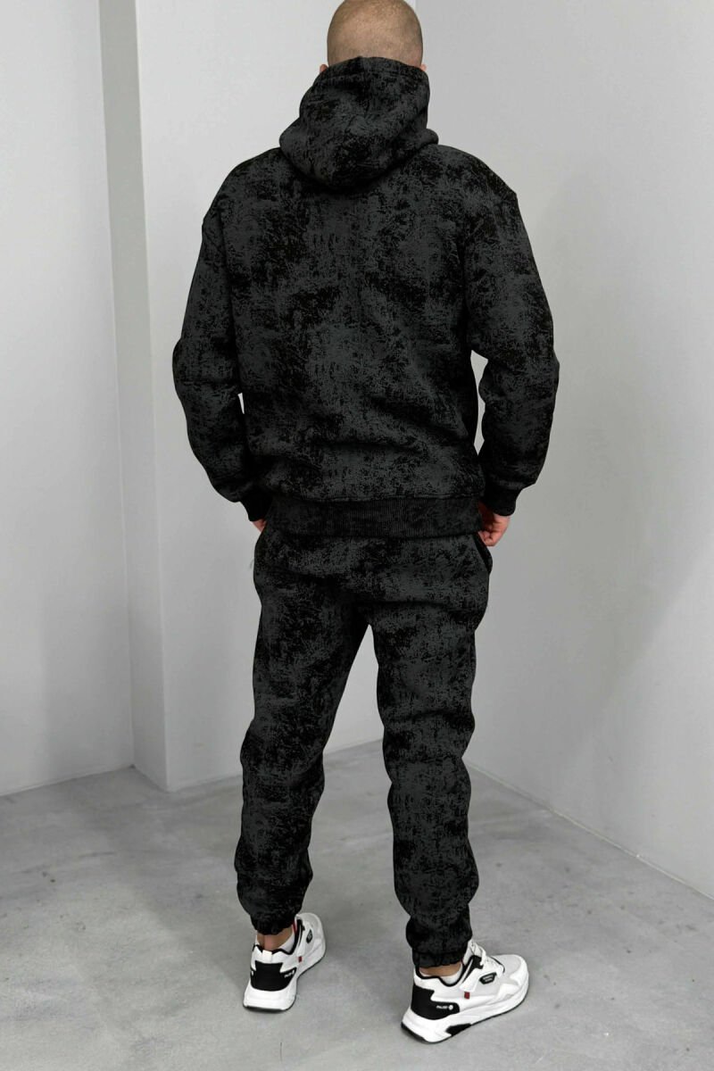ABSTRACT DESIGN FLUFFY HOODIE+JOGGERS MEN SET DARK GREY/GEE - 3