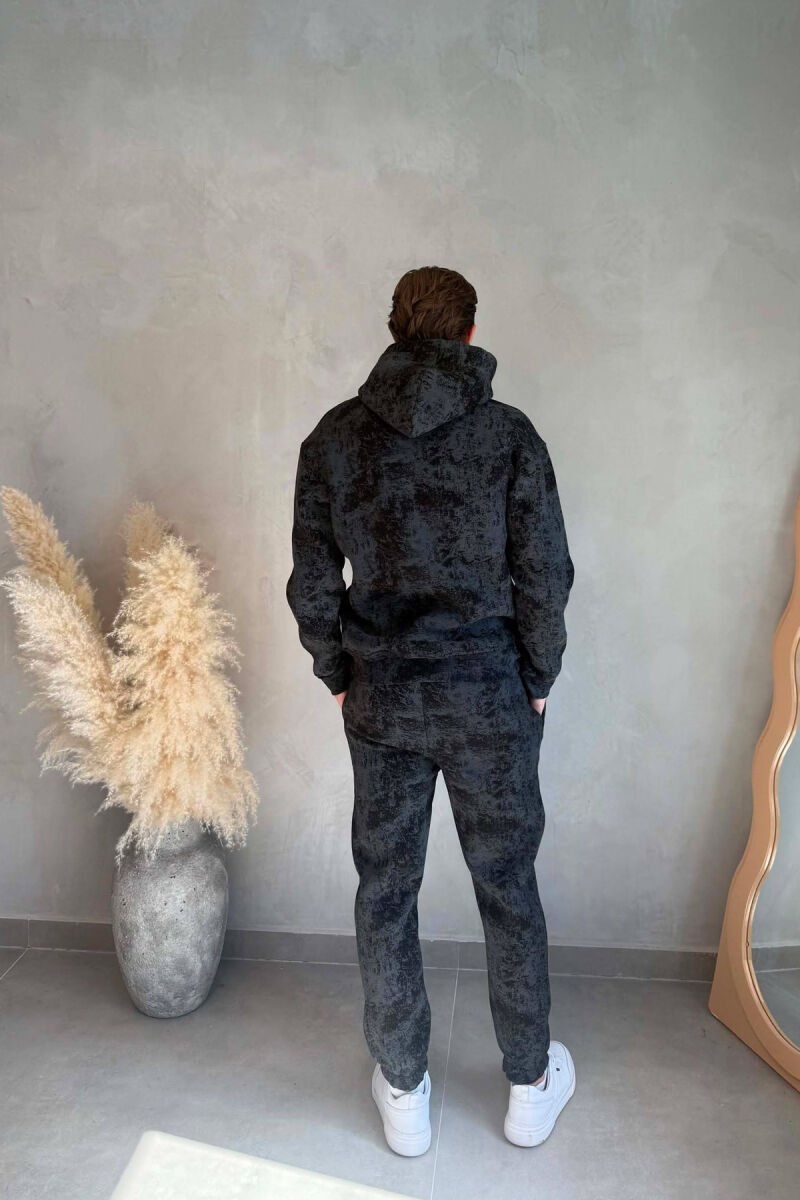 ABSTRACT DESIGN FLUFFY HOODIE+JOGGERS MEN SET DARK GREY/GEE - 4