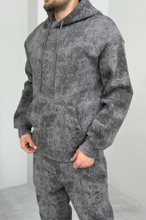 ABSTRACT DESIGN FLUFFY HOODIE+JOGGERS MEN SET GREY/GRI - 4