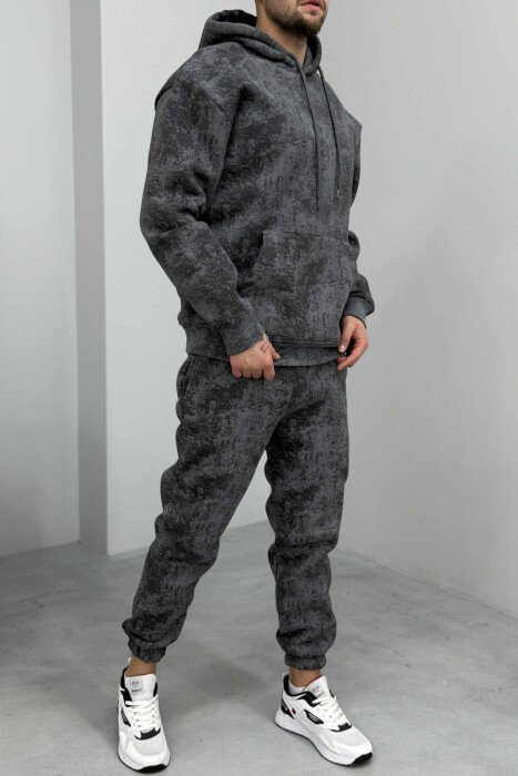 ABSTRACT DESIGN FLUFFY HOODIE+JOGGERS MEN SET GREY/GRI - 2