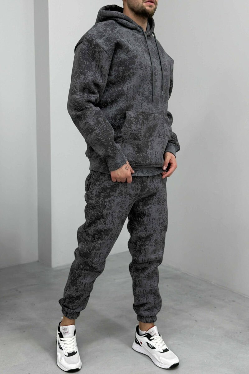ABSTRACT DESIGN FLUFFY HOODIE+JOGGERS MEN SET GREY/GRI - 2