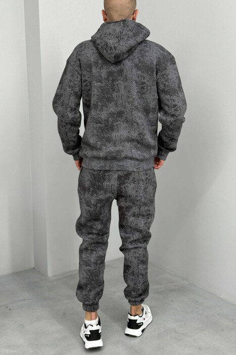 ABSTRACT DESIGN FLUFFY HOODIE+JOGGERS MEN SET GREY/GRI - 3