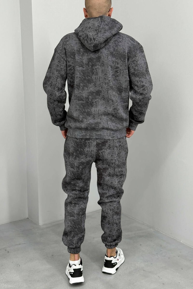 ABSTRACT DESIGN FLUFFY HOODIE+JOGGERS MEN SET GREY/GRI - 3