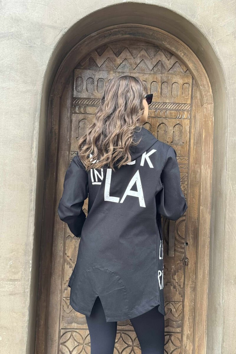 ABSTRACT DESIGN LONG HOOD WOMEN JACKET BLACK/ E ZEZE - 2