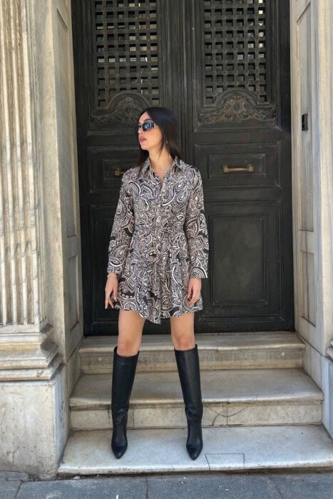 ABSTRACT DESIGN LONG SLEEVE WOMEN DRESS BLACK/ E ZEZE - 5