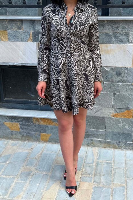 ABSTRACT DESIGN LONG SLEEVE WOMEN DRESS BLACK/ E ZEZE - 3