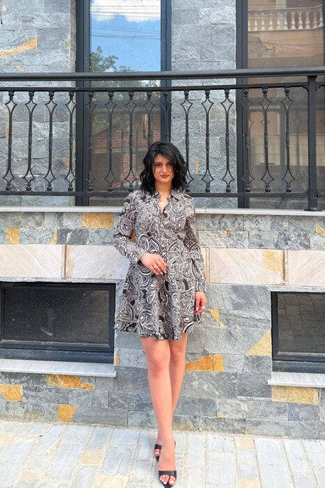 ABSTRACT DESIGN LONG SLEEVE WOMEN DRESS BLACK/ E ZEZE - KLAUDIO FASHION