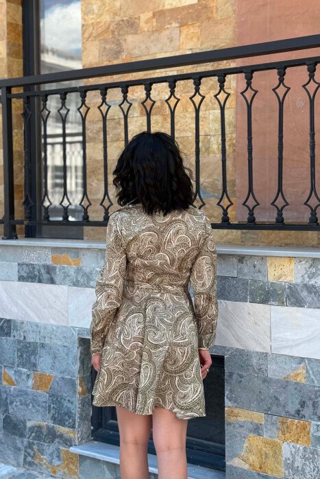 ABSTRACT DESIGN LONG SLEEVE WOMEN DRESS OLIVE/ULLI - 4