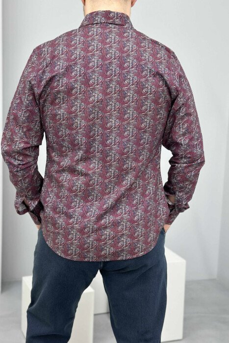 ABSTRACT DESIGN LONG SLEEVES MEN SHIRT BURGUNDY/VISHNJE - 3